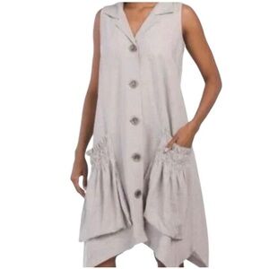 For Cynthia Gray High Low Dress with Button Detail